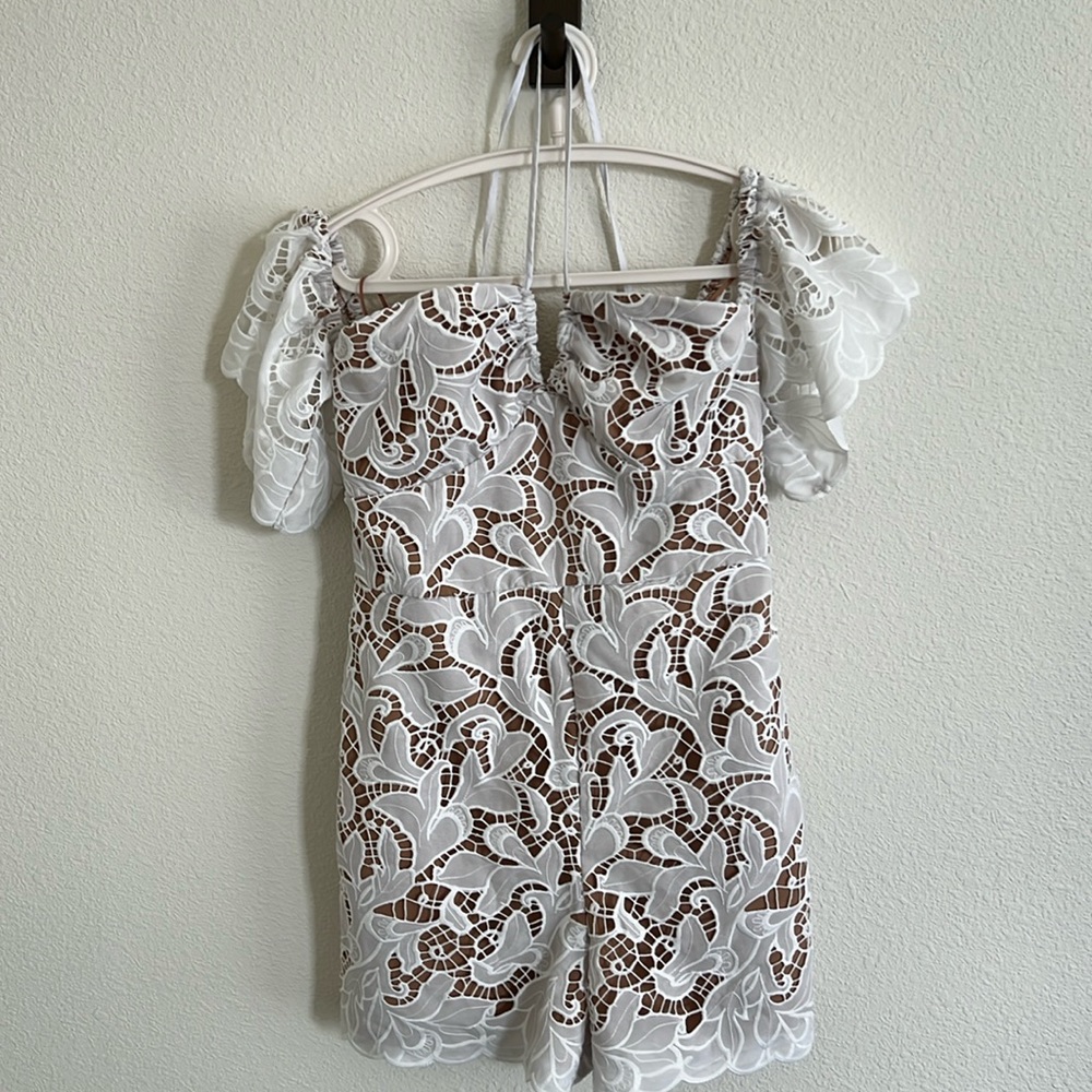 White Embroidered Crochet Off The Shoulder Halter Romper